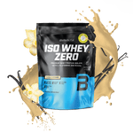 BioTechUSA Iso Whey Zero con ridotto contenuto di lattosio polvere di bevanda a base di isolato di proteine del siero di latte, senza glutine e senza zuccheri, con sapori fantastici. Il suo contenuto proteico aiuta l'aumento della massa muscolare. 